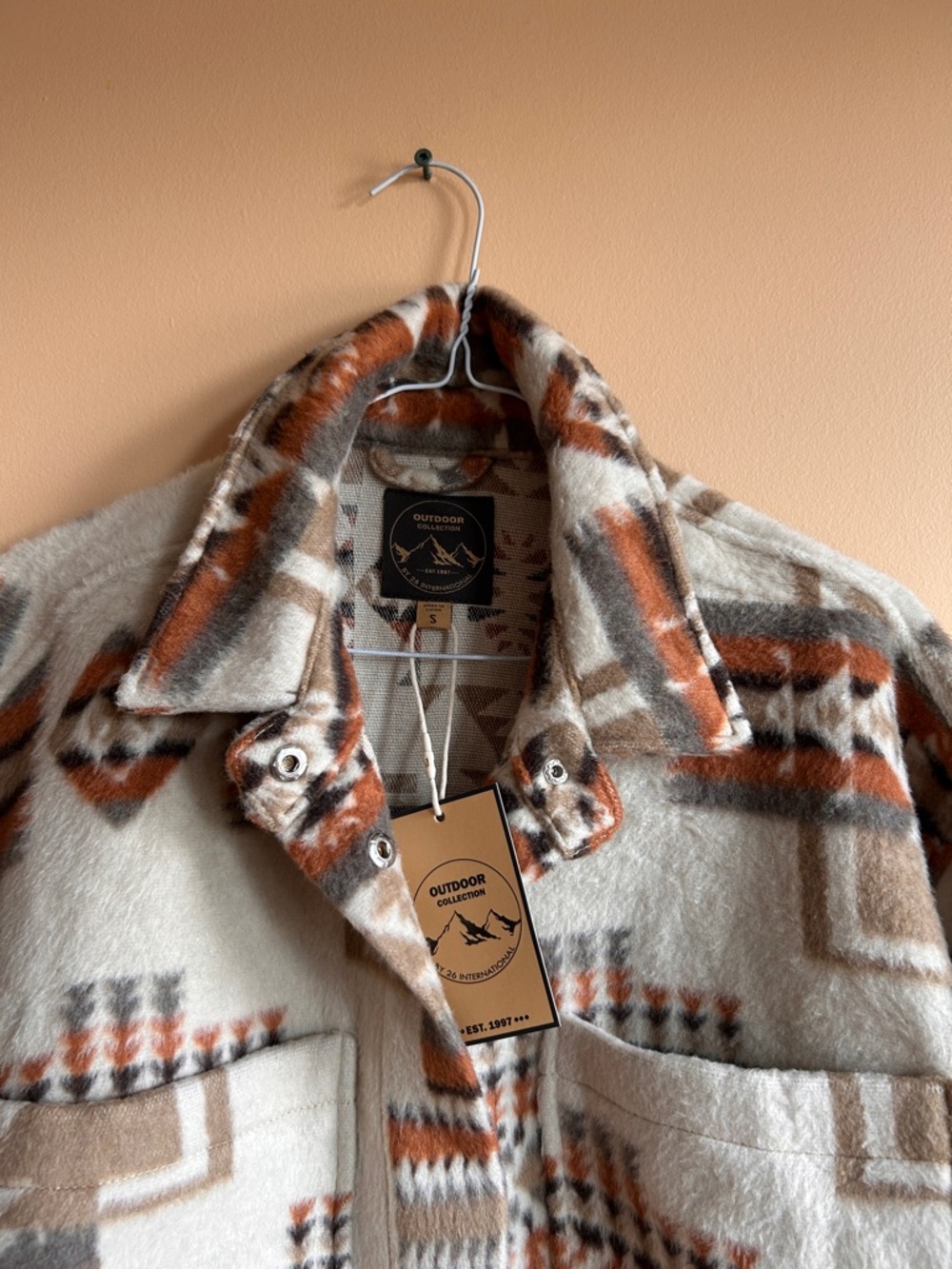 Southwestern Print Button-Up Shacket in Cream & Brown (NWT) - Picture 7 of 9